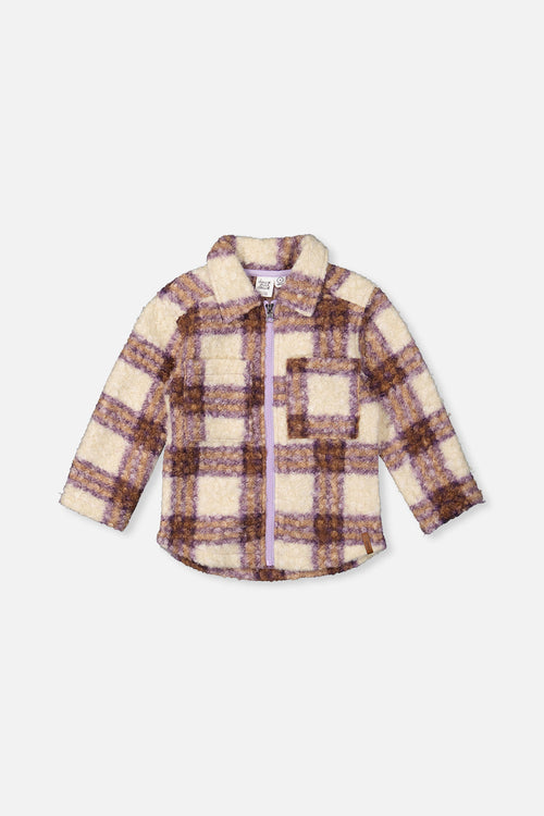 Zipped Sherpa Overshirt With Chest Pockets Beige And Mauve Plaid - J20YG17_2J280