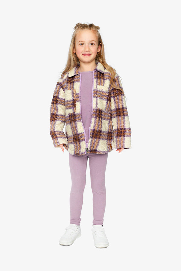 Zipped Sherpa Overshirt With Chest Pockets Beige And Mauve Plaid - J20YG17_2J280