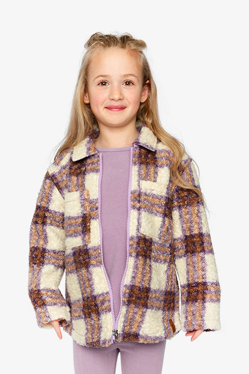 Zipped Sherpa Overshirt With Chest Pockets Beige And Mauve Plaid - J20YG17_2J280