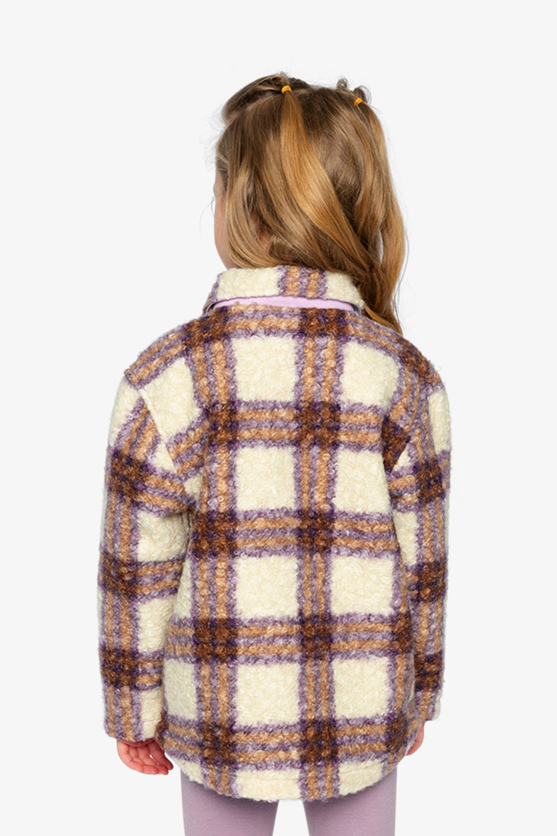 Zipped Sherpa Overshirt With Chest Pockets Beige And Mauve Plaid - J20YG17_2J280