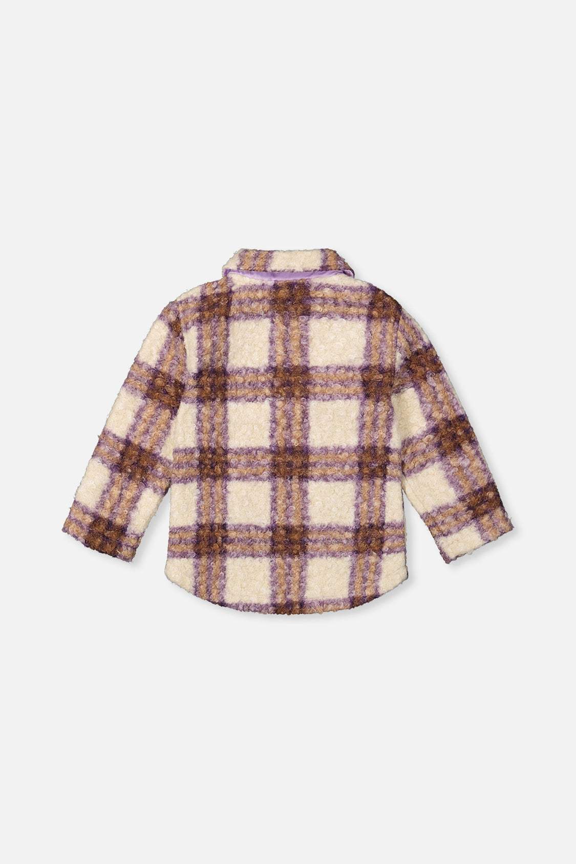 Zipped Sherpa Overshirt With Chest Pockets Beige And Mauve Plaid - J20YG17_2J280