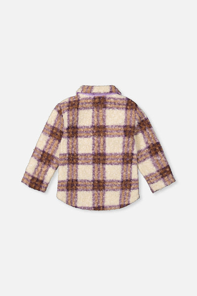 Zipped Sherpa Overshirt With Chest Pockets Beige And Mauve Plaid - J20YG17_2J280