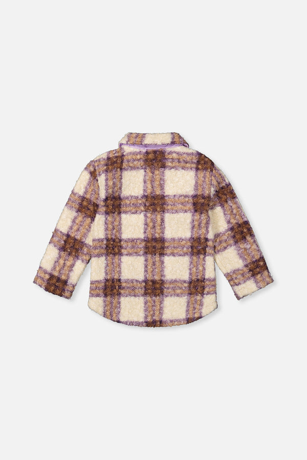 Zipped Sherpa Overshirt With Chest Pockets Beige And Mauve Plaid - J20YG17_2J280