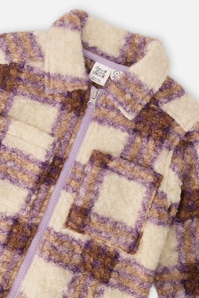 Zipped Sherpa Overshirt With Chest Pockets Beige And Mauve Plaid - J20YG17_2J280