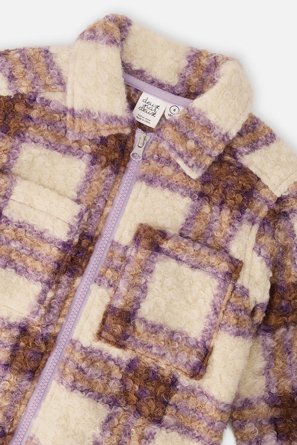 Zipped Sherpa Overshirt With Chest Pockets Beige And Mauve Plaid - J20YG17_2J280