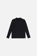 Schwarzes Sweatshirt mit geripptem Rundhalsausschnitt