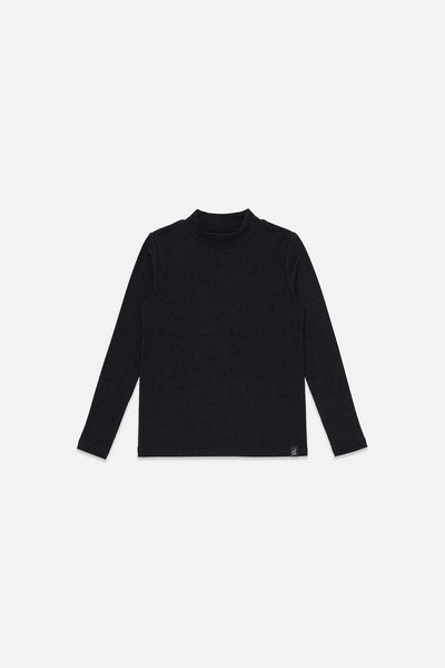 Schwarzes Sweatshirt mit geripptem Rundhalsausschnitt