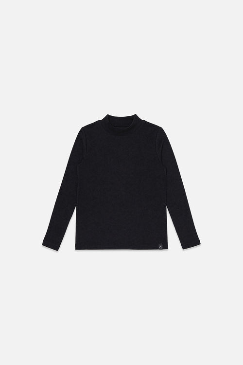 Schwarzes Sweatshirt mit geripptem Rundhalsausschnitt