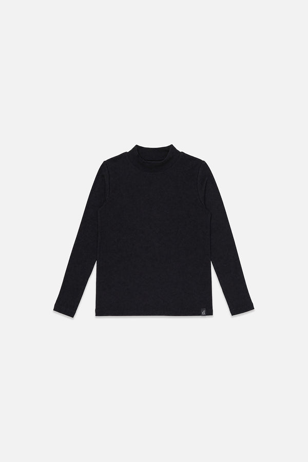 Schwarzes Sweatshirt mit geripptem Rundhalsausschnitt