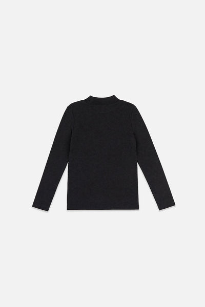 Schwarzes Sweatshirt mit geripptem Rundhalsausschnitt