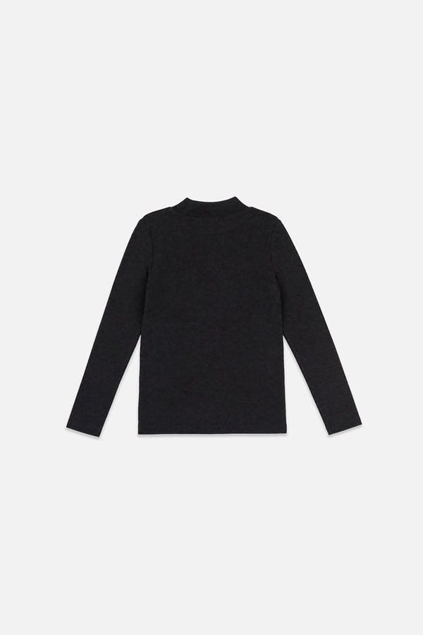 Schwarzes Sweatshirt mit geripptem Rundhalsausschnitt