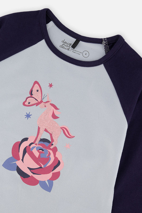 Raglan Organic Cotton T-Shirt Dark And Pale Blue - J20Z70_04970