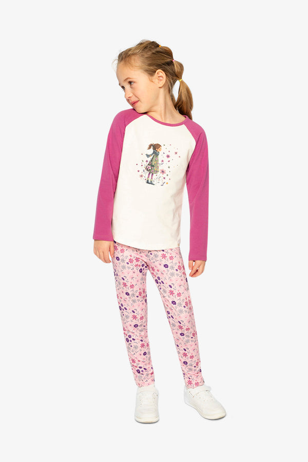 Raglan Organic Cotton T-Shirt Pinkish Violet And White - J20Z70_05700
