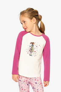 Raglan Organic Cotton T-Shirt Pinkish Violet And White - J20Z70_05700
