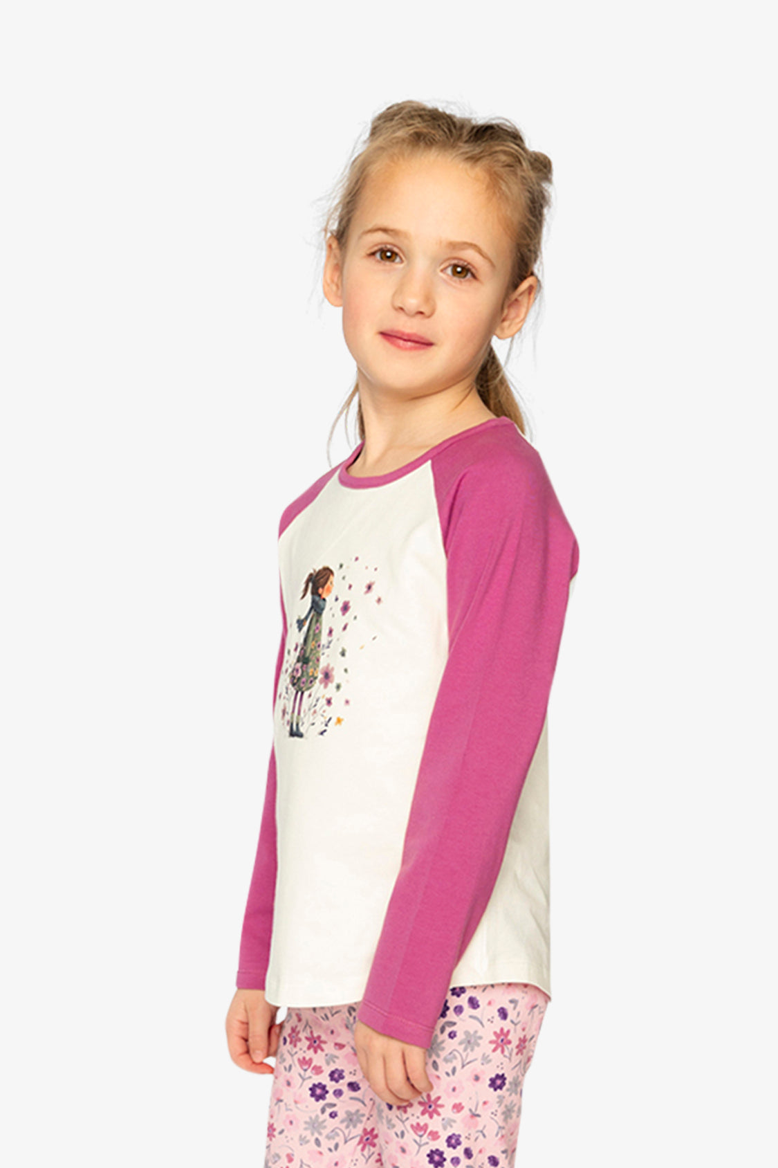 Raglan Organic Cotton T-Shirt Pinkish Violet And White - J20Z70_05700