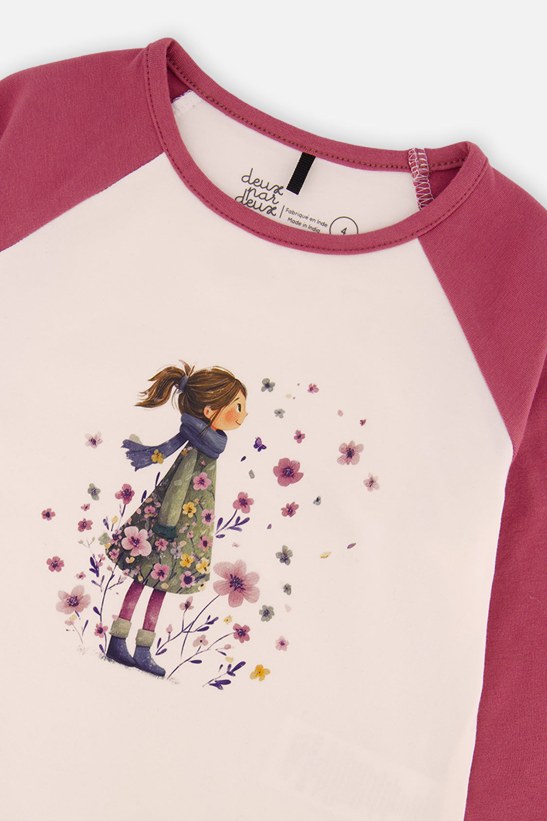 Raglan Organic Cotton T-Shirt Pinkish Violet And White - J20Z70_05700