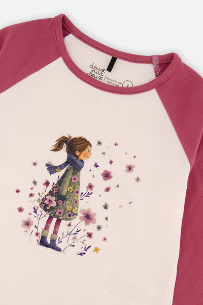 Raglan Organic Cotton T-Shirt Pinkish Violet And White - J20Z70_05700