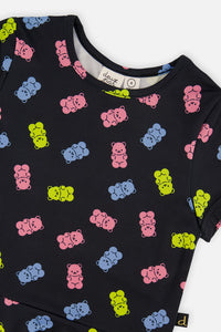 Short Sleeve Dress Black Printed Gummy Bears - J20Z85_2J033
