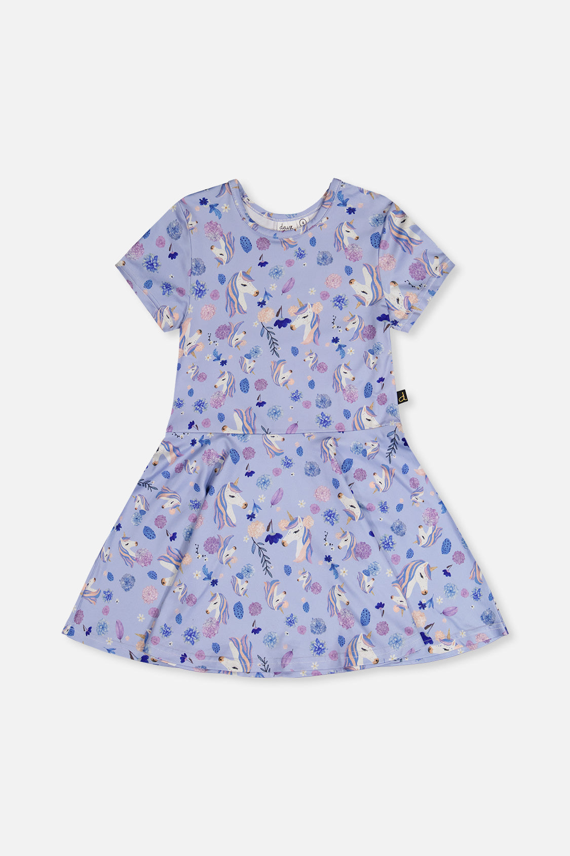 Short Sleeve Dress Purple Unicorn Print - J20Z85_2J289