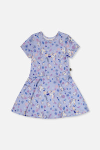 Short Sleeve Dress Purple Unicorn Print - J20Z85_2J289
