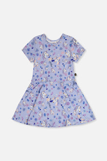 Short Sleeve Dress Purple Unicorn Print - J20Z85_2J289