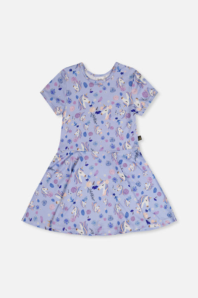 Short Sleeve Dress Purple Unicorn Print - J20Z85_2J289