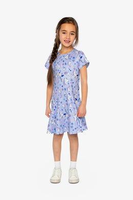 Short Sleeve Dress Purple Unicorn Print - J20Z85_2J289