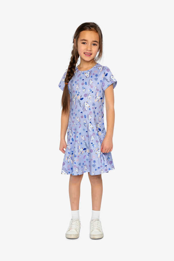 Short Sleeve Dress Purple Unicorn Print - J20Z85_2J289