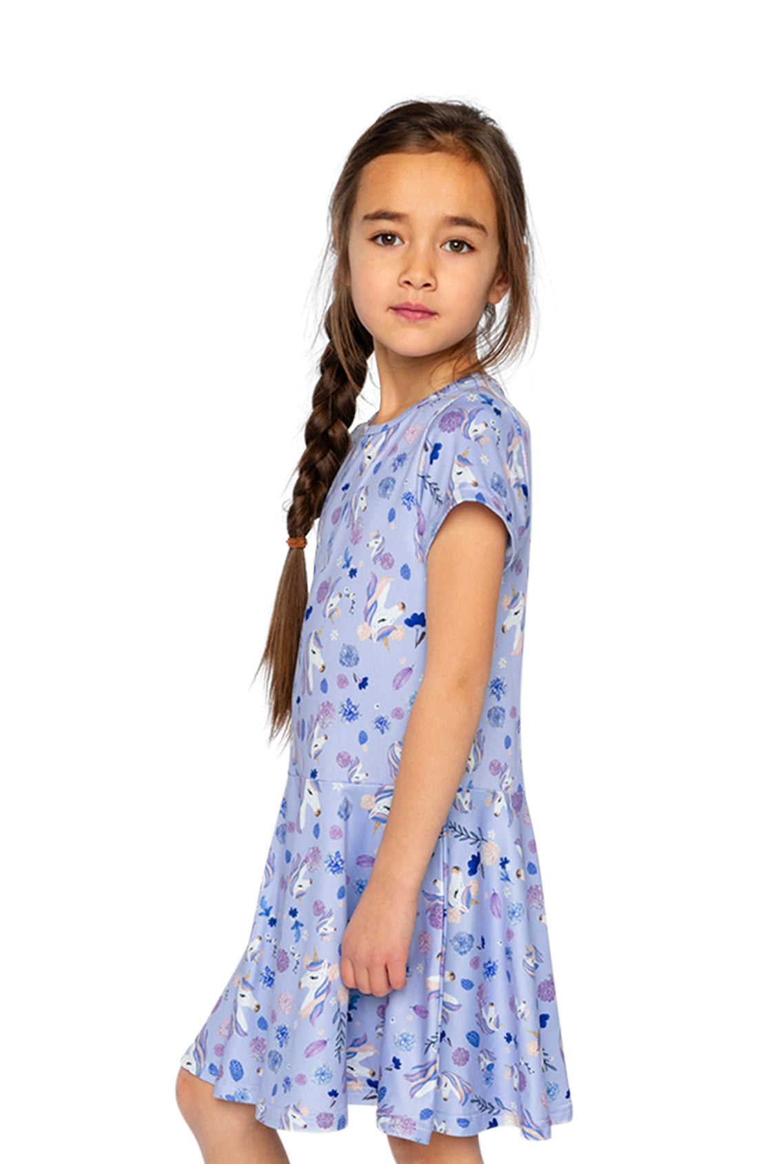 Short Sleeve Dress Purple Unicorn Print - J20Z85_2J289