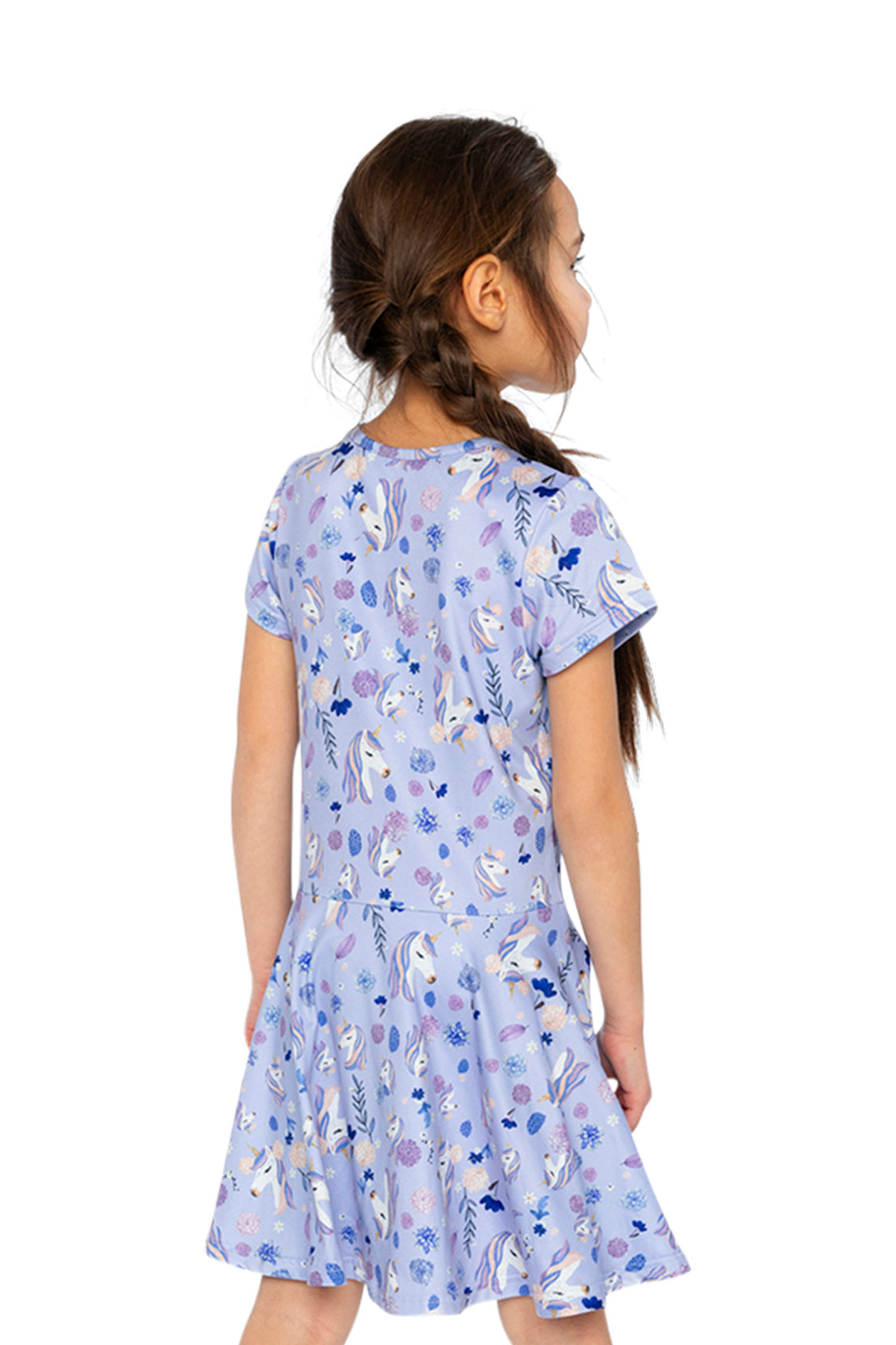 Short Sleeve Dress Purple Unicorn Print - J20Z85_2J289
