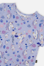 Short Sleeve Dress Purple Unicorn Print - J20Z85_2J289