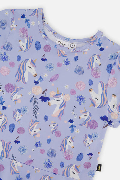 Short Sleeve Dress Purple Unicorn Print - J20Z85_2J289