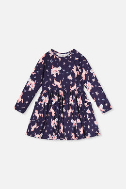 Long Sleeve Dress Navy Unicorn Print - J20Z86_2J083