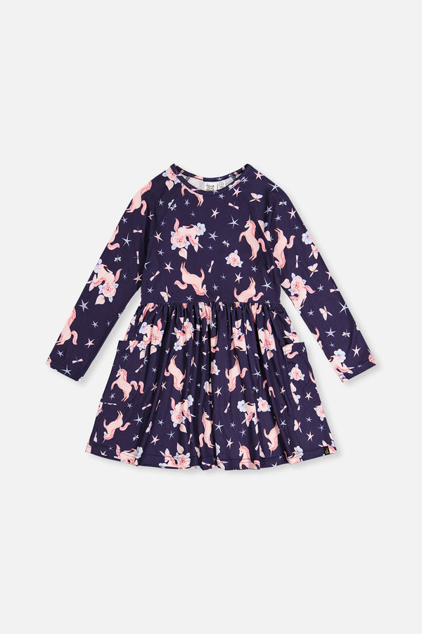 Long Sleeve Dress Navy Unicorn Print - J20Z86_2J083