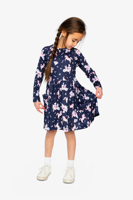 Long Sleeve Dress Navy Unicorn Print - J20Z86_2J083