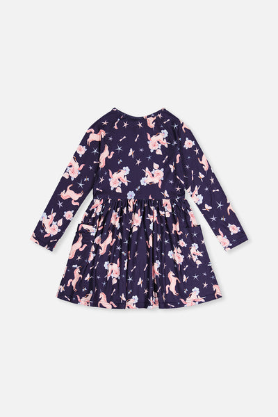 Long Sleeve Dress Navy Unicorn Print - J20Z86_2J083