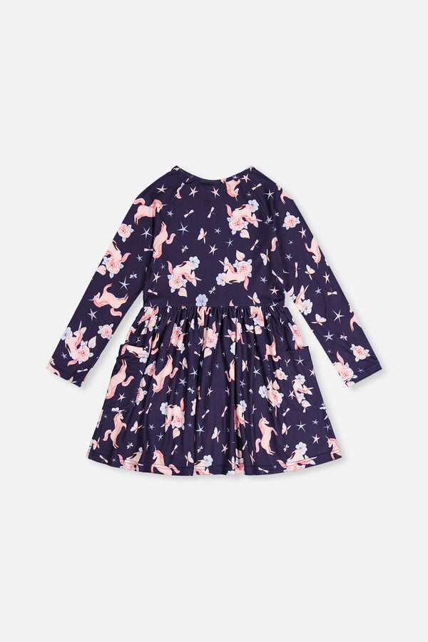Long Sleeve Dress Navy Unicorn Print - J20Z86_2J083