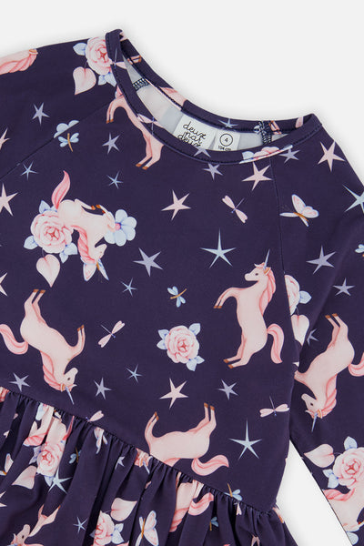 Long Sleeve Dress Navy Unicorn Print - J20Z86_2J083