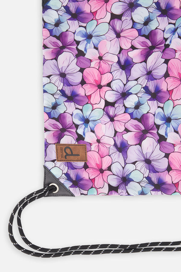 Drawstring Bag Black Floral Print - J20ZSC_2J021