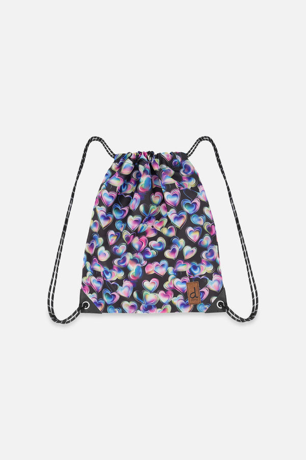 Drawstring Bag Black Printed With Hearts - J20ZSC_2J028