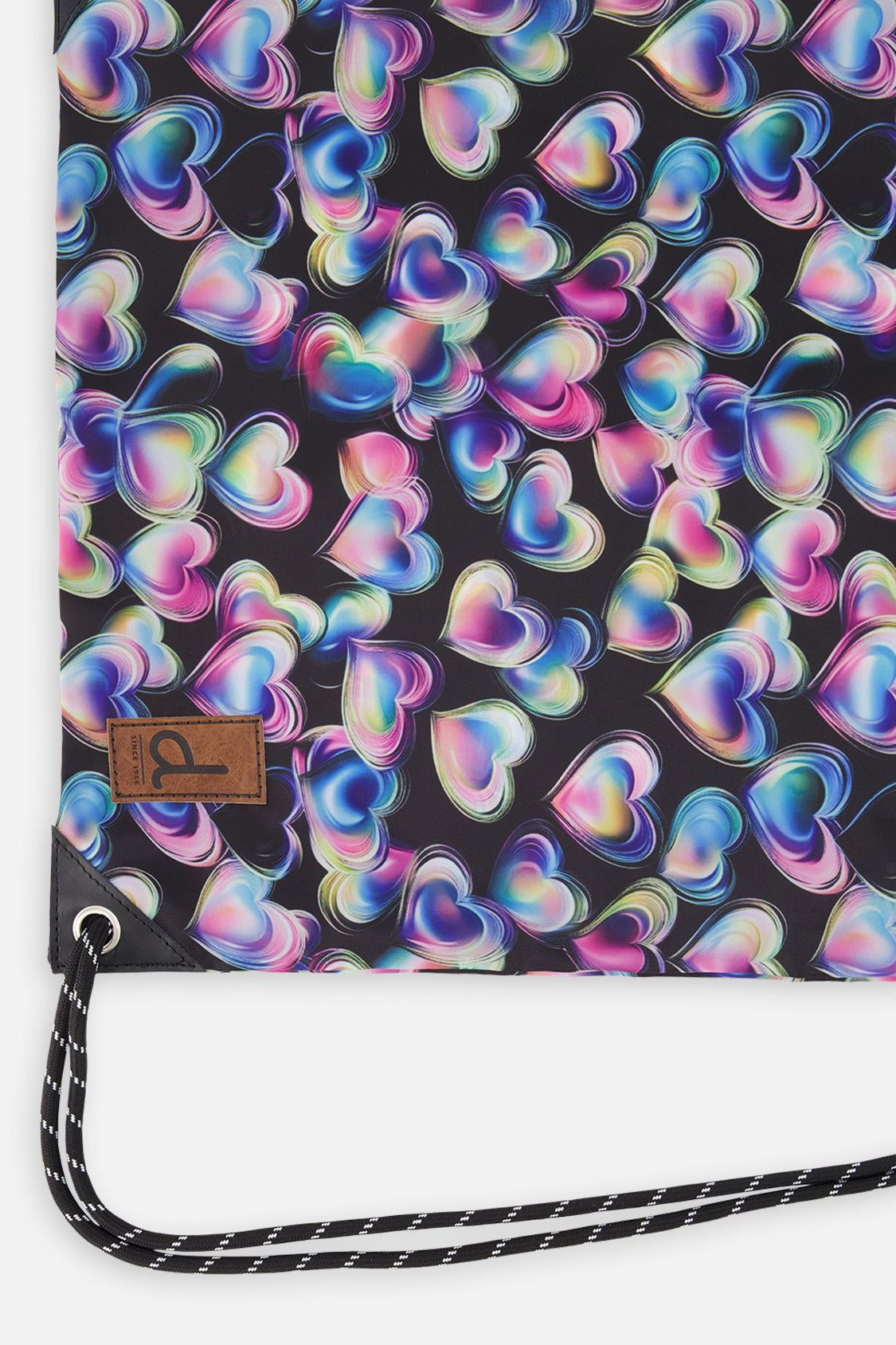 Drawstring Bag Black Printed With Hearts - J20ZSC_2J028