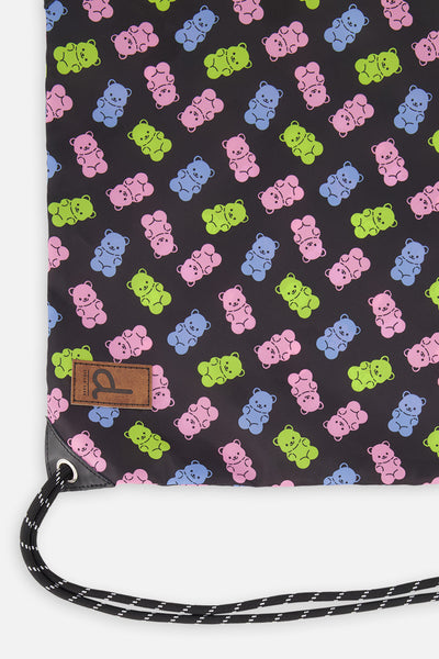 Drawstring Bag Black Printed Gummy Bears - J20ZSC_2J033