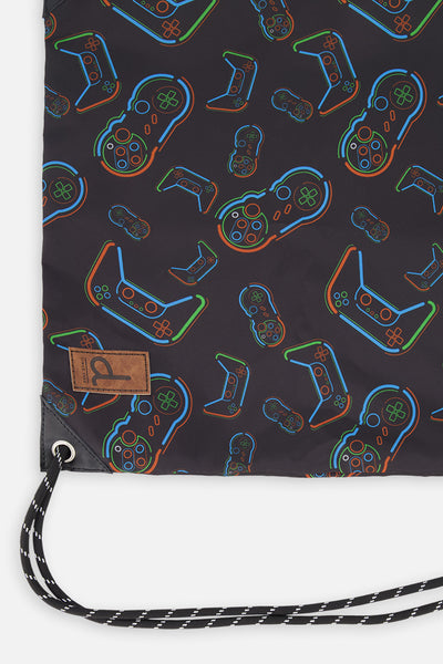 Drawstring Bag Black Printed Controller - J20ZSC_2J090