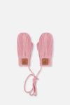 Mitaines en tricot vieux rose pâle avec corde pour bébé