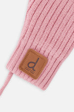 Mitaines en tricot vieux rose pâle avec corde pour bébé