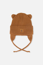 Baby Knit Hat With Strings Brown Sugar - J20ZW08_01740