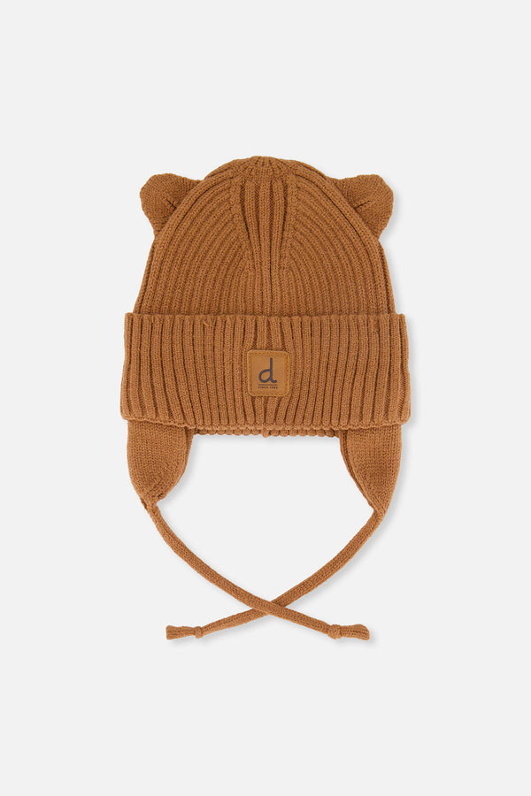 Baby Knit Hat With Strings Brown Sugar - J20ZW08_01740