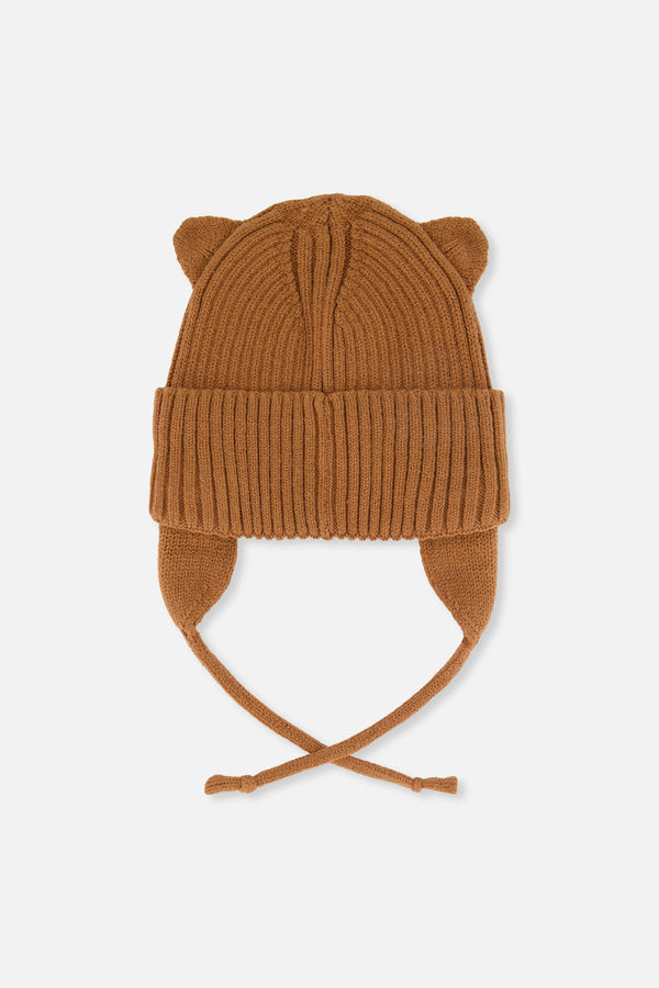 Baby Knit Hat With Strings Brown Sugar - J20ZW08_01740