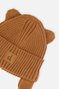 Baby Knit Hat With Strings Brown Sugar - J20ZW08_01740