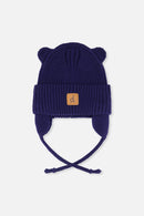 Baby Knit Hat With Strings Navy Blue - J20ZW08_04790